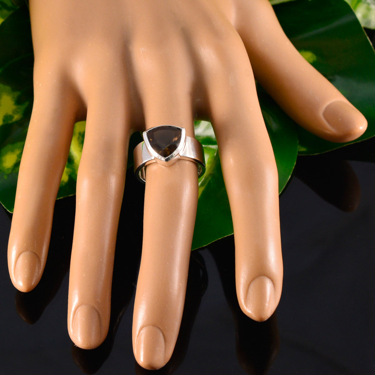 Smoky Quartz Solitaire Egyptian 925 Silver Brown Gemstone Eye catching Signet Band Jewelry