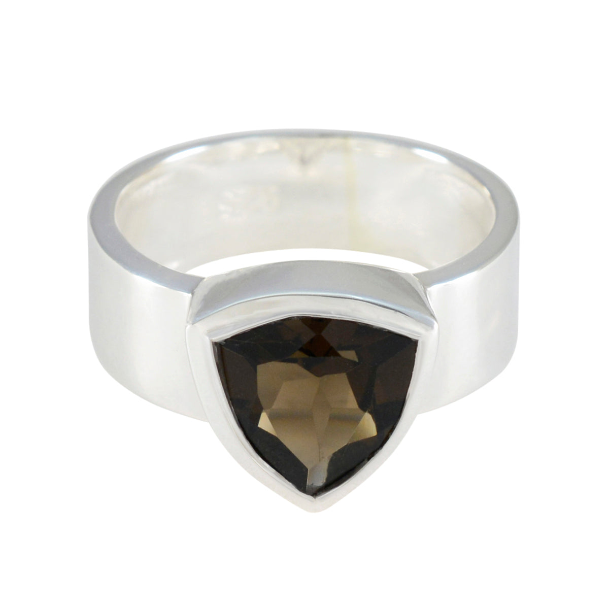 Smoky Quartz Solitaire Egyptian 925 Silver Brown Gemstone Eye catching Signet Band Jewelry