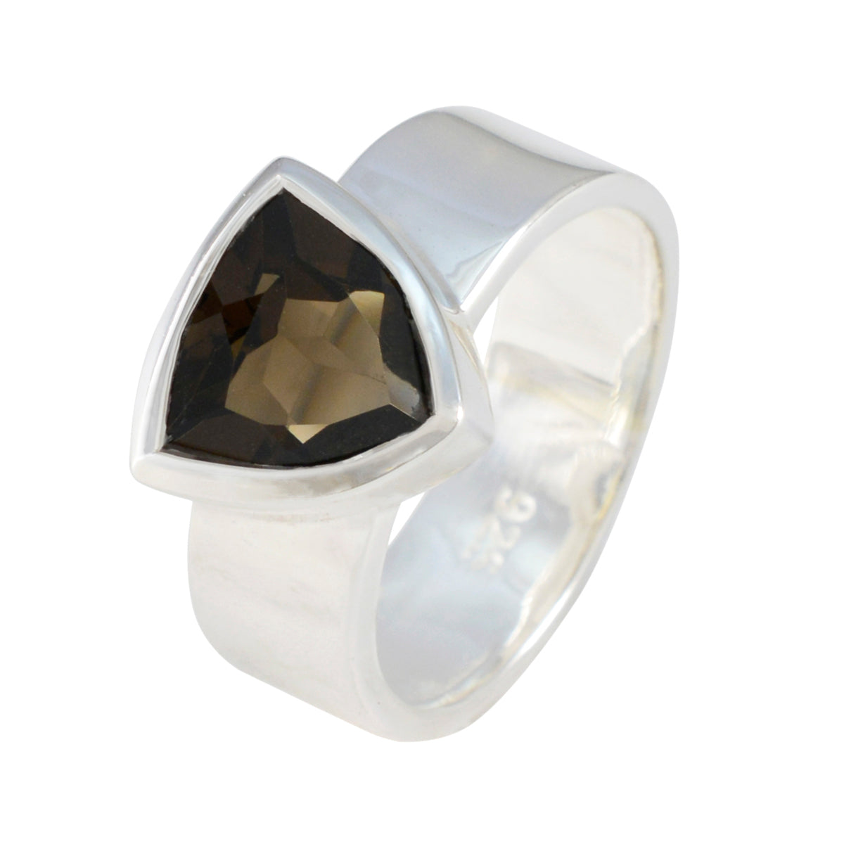 Smoky Quartz Solitaire Egyptian 925 Silver Brown Gemstone Eye catching Signet Band Jewelry