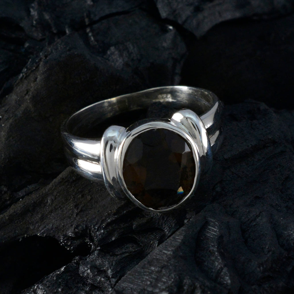 Smoky Quartz Solitaire German Silver Brown Gems Tiny Boho Ring Jewelry