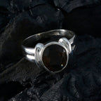 Smoky Quartz Solitaire German Silver Brown Gems Tiny Boho Ring Jewelry