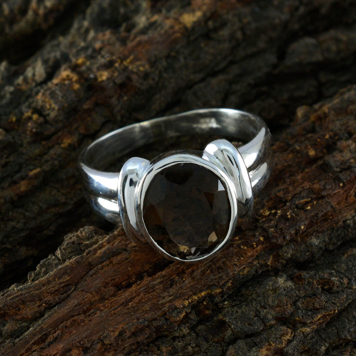 Smoky Quartz Solitaire German Silver Brown Gems Tiny Boho Ring Jewelry