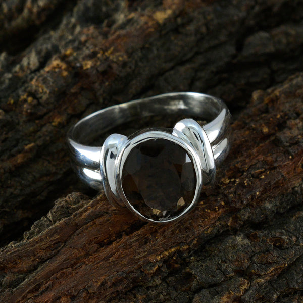 Smoky Quartz Solitaire German Silver Brown Gems Tiny Boho Ring Jewelry