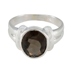 Smoky Quartz Solitaire German Silver Brown Gems Tiny Boho Ring Jewelry