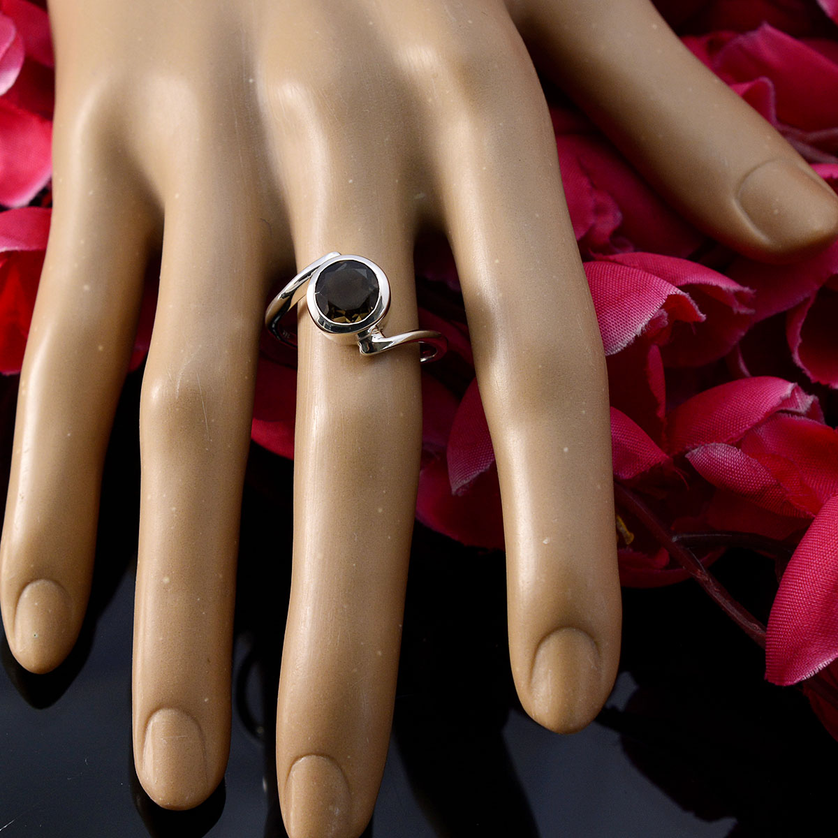 Smoky Quartz Solitaire African 925 Silver Brown Gemstones Featherlight Artisan Ring Jewelry
