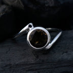 Smoky Quartz Solitaire African 925 Silver Brown Gemstones Featherlight Artisan Ring Jewelry
