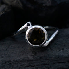 Smoky Quartz Solitaire African 925 Silver Brown Gemstones Featherlight Artisan Ring Jewelry