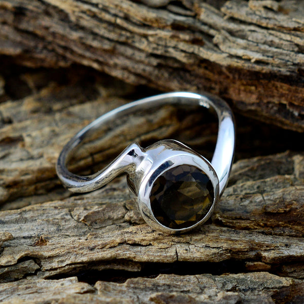 Smoky Quartz Solitaire African 925 Silver Brown Gemstones Featherlight Artisan Ring Jewelry