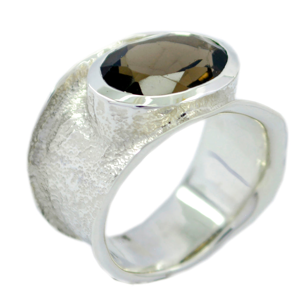 smoky quartz Solitaire German Sterling Silver Brown Gems Edgy Oversized Band Jewellery