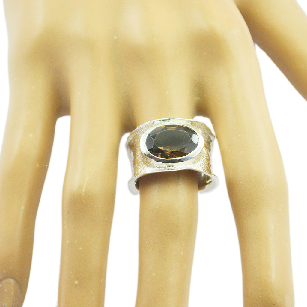 smoky quartz Solitaire German Sterling Silver Brown Gems Edgy Oversized Band Jewellery