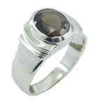 smoky quartz Solitaire French 925 Sterling Silver Brown Gemstones Eye catching Promise Ring Jewelry