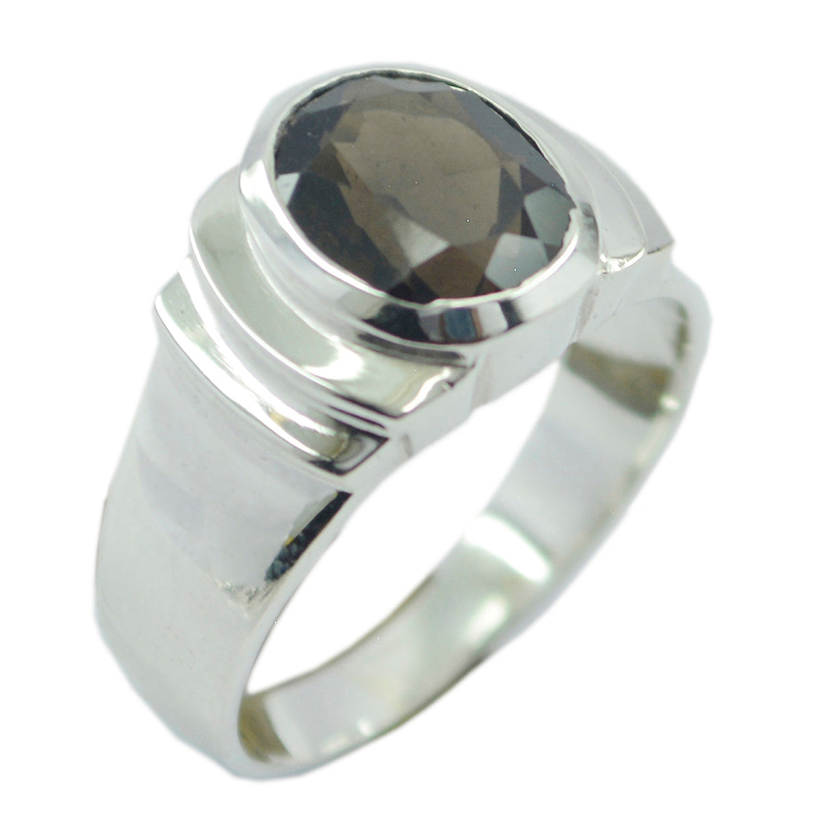 smoky quartz Solitaire French 925 Sterling Silver Brown Gemstones Eye catching Promise Ring Jewelry