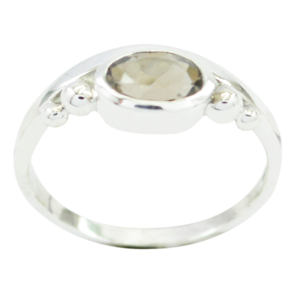 smoky quartz Solitaire Korean 92.5 Silver Brown Gemstones Delicate Feminine Ring Jewelry