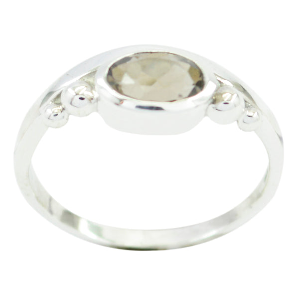 smoky quartz Solitaire Korean 92.5 Silver Brown Gemstones Delicate Feminine Ring Jewelry