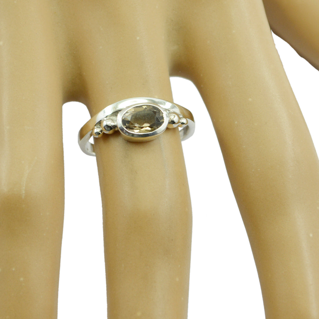 smoky quartz Solitaire Korean 92.5 Silver Brown Gemstones Delicate Feminine Ring Jewelry