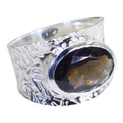 smoky quartz Solitaire German Sterling Silver Brown Gemstones Versatile Oversized Band Jewellery