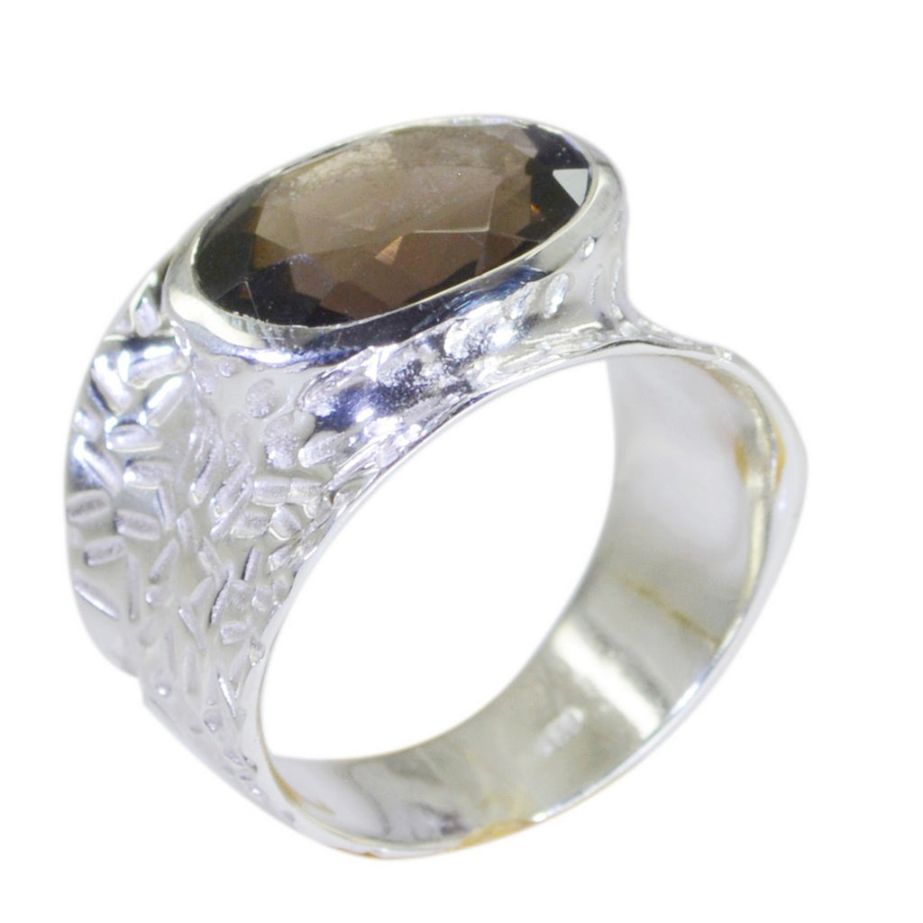 smoky quartz Solitaire German Sterling Silver Brown Gemstones Versatile Oversized Band Jewellery