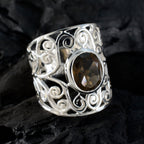 smoky quartz Solitaire Spanish 925 Sterlings Silver Brown Gems Eye catching Filigree Ring Jewellery