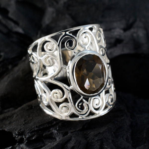 smoky quartz Solitaire Spanish 925 Sterlings Silver Brown Gems Eye catching Filigree Ring Jewellery
