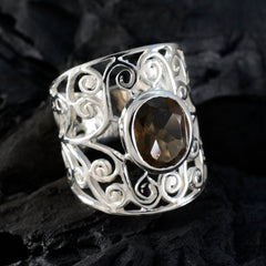 smoky quartz Solitaire Spanish 925 Sterlings Silver Brown Gems Eye catching Filigree Ring Jewellery