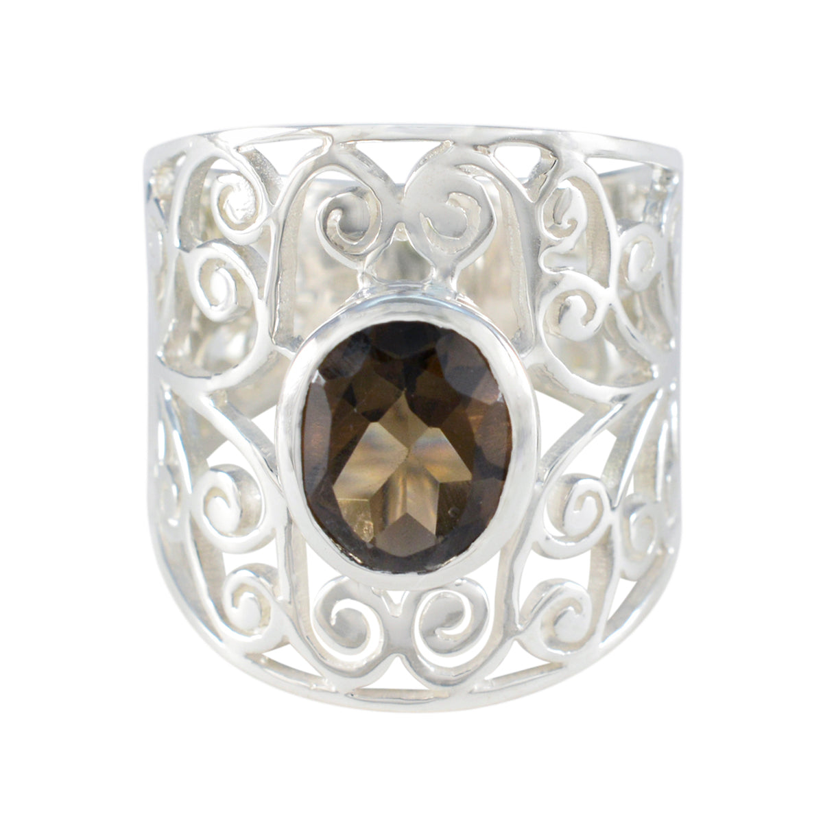 smoky quartz Solitaire Spanish 925 Sterlings Silver Brown Gems Eye catching Filigree Ring Jewellery Immagine principale del prodotto