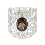 smoky quartz Solitaire Spanish 925 Sterlings Silver Brown Gems Eye catching Filigree Ring Jewellery