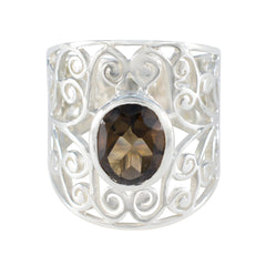 smoky quartz Solitaire Spanish 925 Sterlings Silver Brown Gems Eye catching Filigree Ring Jewellery