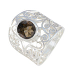 smoky quartz Solitaire Spanish 925 Sterlings Silver Brown Gems Eye catching Filigree Ring Jewellery