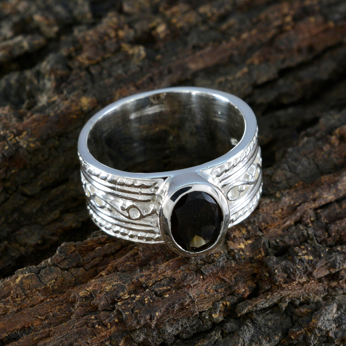 smoky quartz Solitaire Russian Silver Brown Gemstones Mid weight Art Deco Ring Jewelry