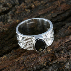 smoky quartz Solitaire Russian Silver Brown Gemstones Mid weight Art Deco Ring Jewelry