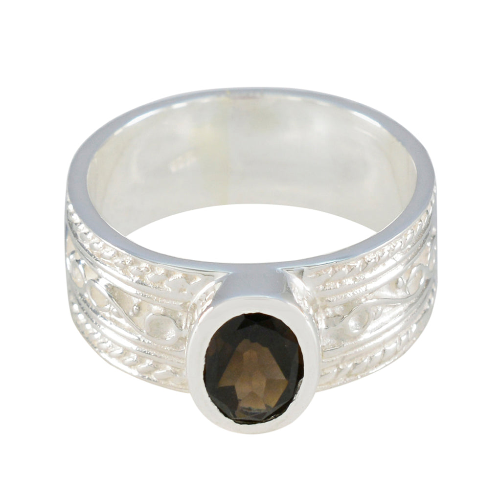 smoky quartz Solitaire Russian Silver Brown Gemstones Mid weight Art Deco Ring Jewelry