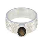 smoky quartz Solitaire Russian Silver Brown Gemstones Mid weight Art Deco Ring Jewelry