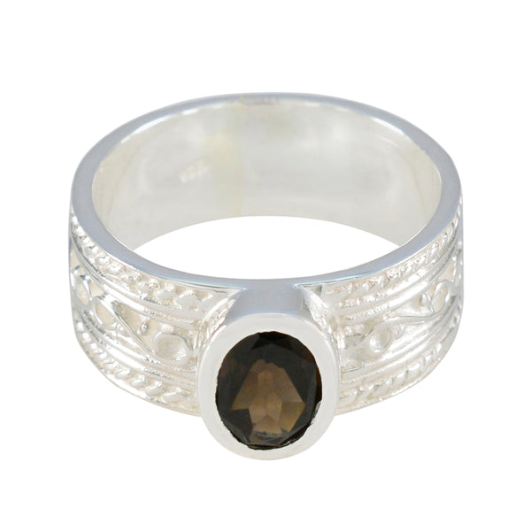 smoky quartz Solitaire Russian Silver Brown Gemstones Mid weight Art Deco Ring Jewelry
