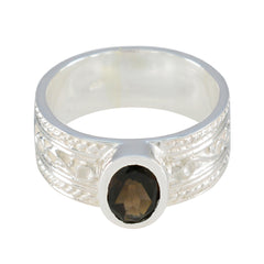 smoky quartz Solitaire Russian Silver Brown Gemstones Mid weight Art Deco Ring Jewelry