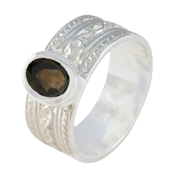 smoky quartz Solitaire Russian Silver Brown Gemstones Mid weight Art Deco Ring Jewelry