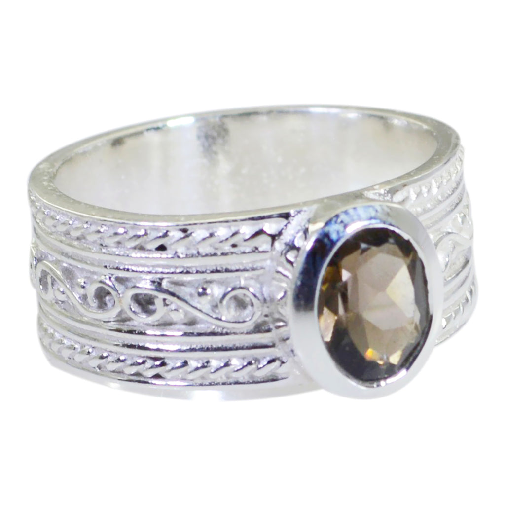 smoky quartz Solitaire Russian Silver Brown Gemstones Mid weight Art Deco Ring Jewelry
