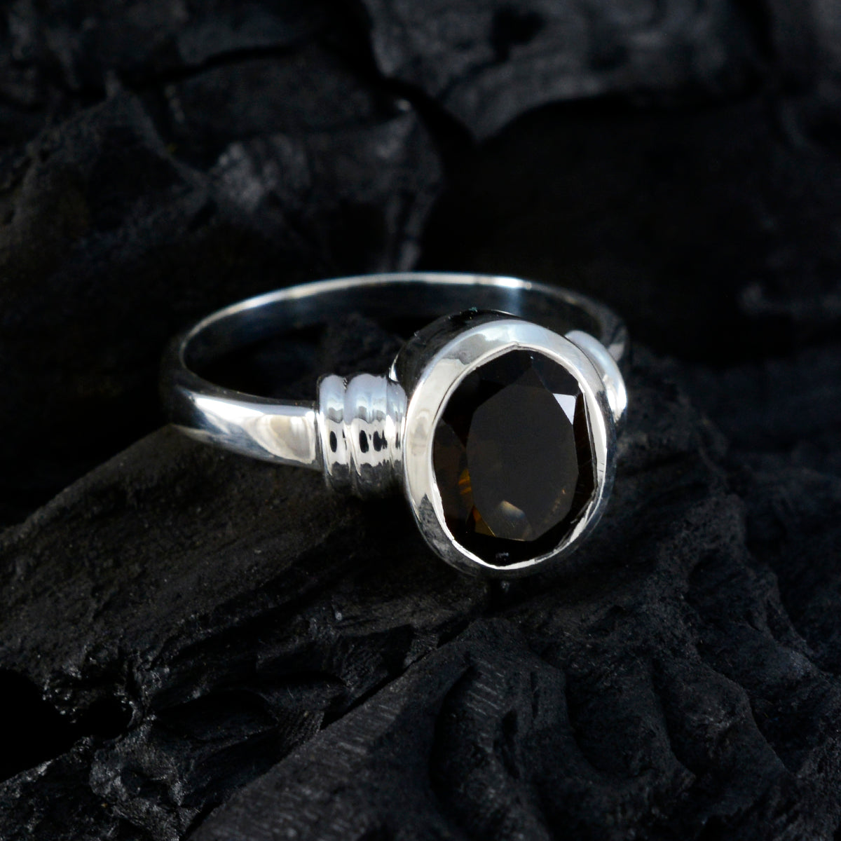 smoky quartz Solitaire French 925 Silver Brown Gemstone Classic  Luxurious Ring Jewellery