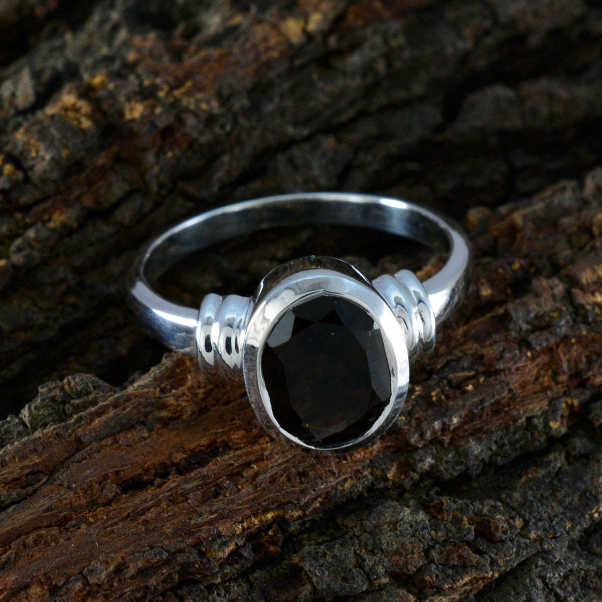 smoky quartz Solitaire French 925 Silver Brown Gemstone Classic  Luxurious Ring Jewellery