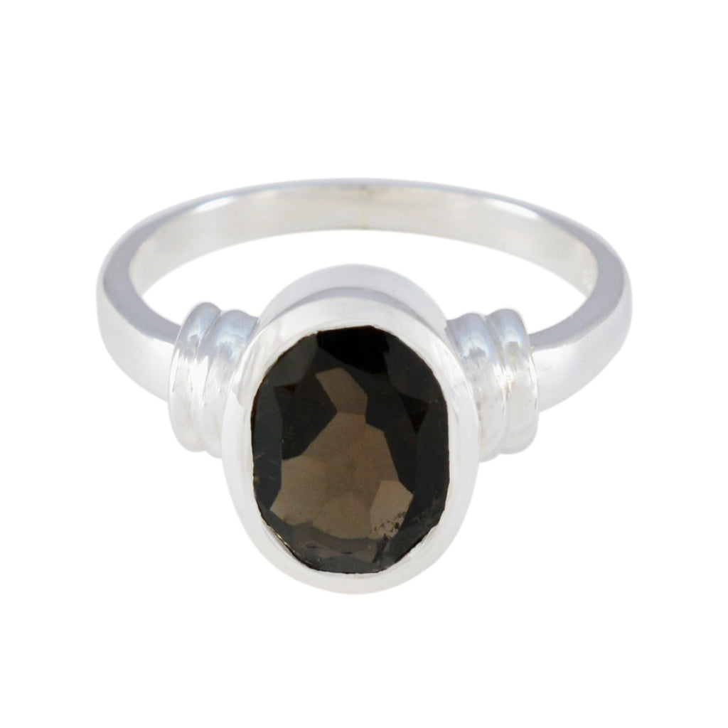 smoky quartz Solitaire French 925 Silver Brown Gemstone Classic  Luxurious Ring Jewellery