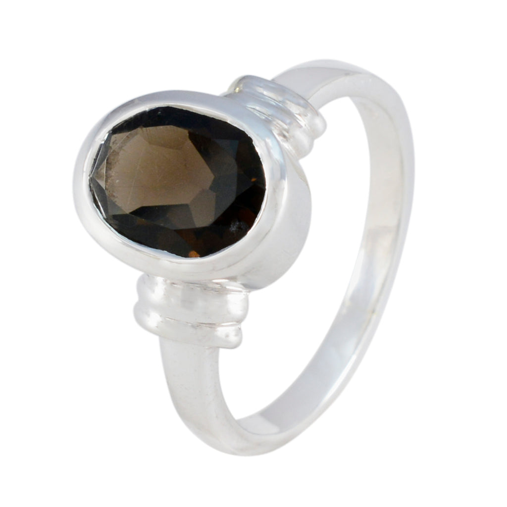 smoky quartz Solitaire French 925 Silver Brown Gemstone Classic  Luxurious Ring Jewellery