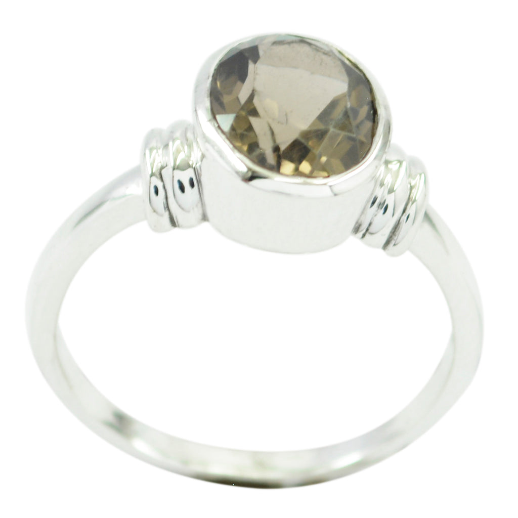 smoky quartz Solitaire French 925 Silver Brown Gemstone Classic  Luxurious Ring Jewellery