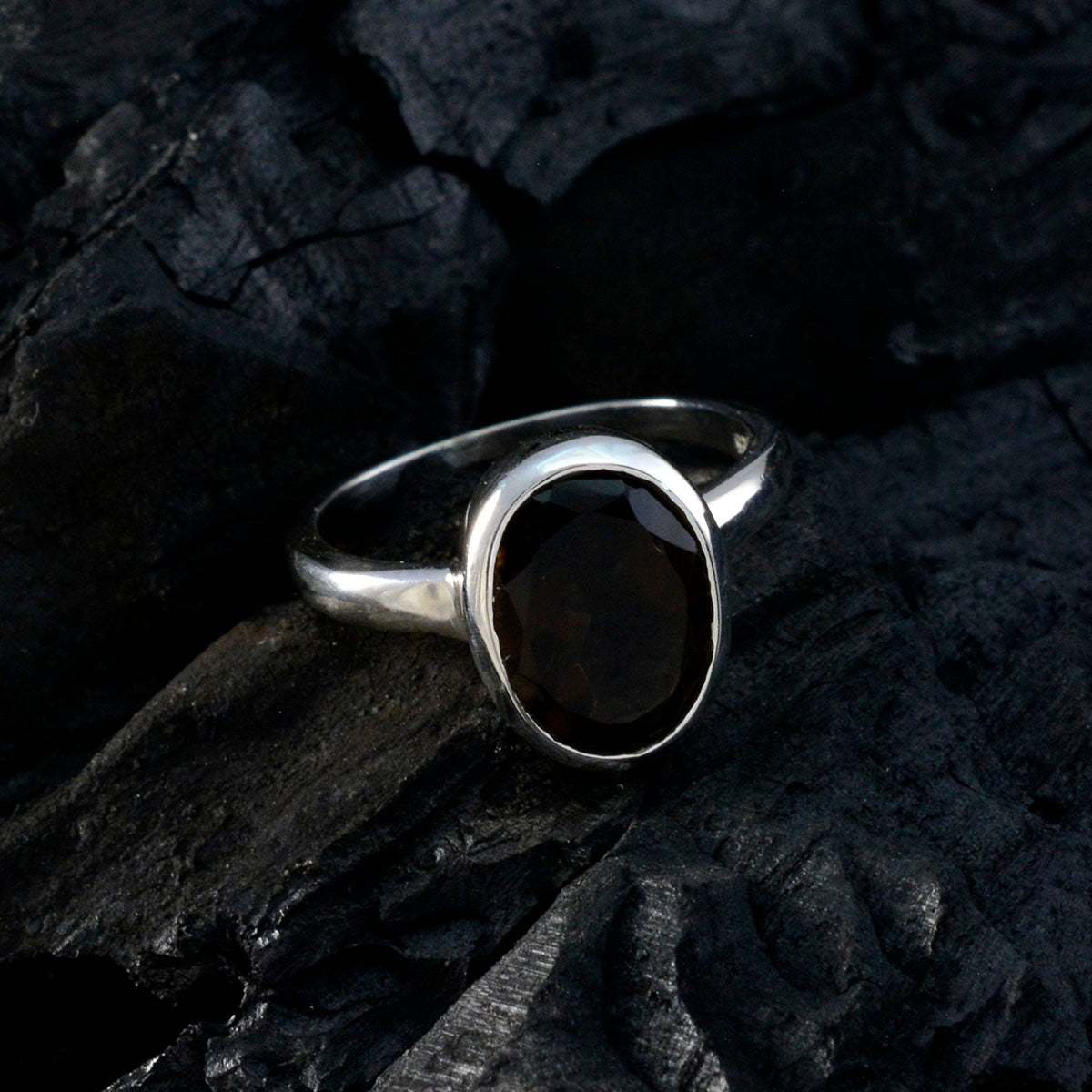 Smoky Quartz Solitaire American Sterling Silver Brown Gemstones Whisper thin Modern Ring Jewellery
