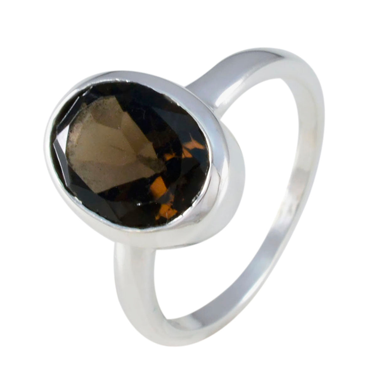 Smoky Quartz Solitaire American Sterling Silver Brown Gemstones Whisper thin Modern Ring Jewellery