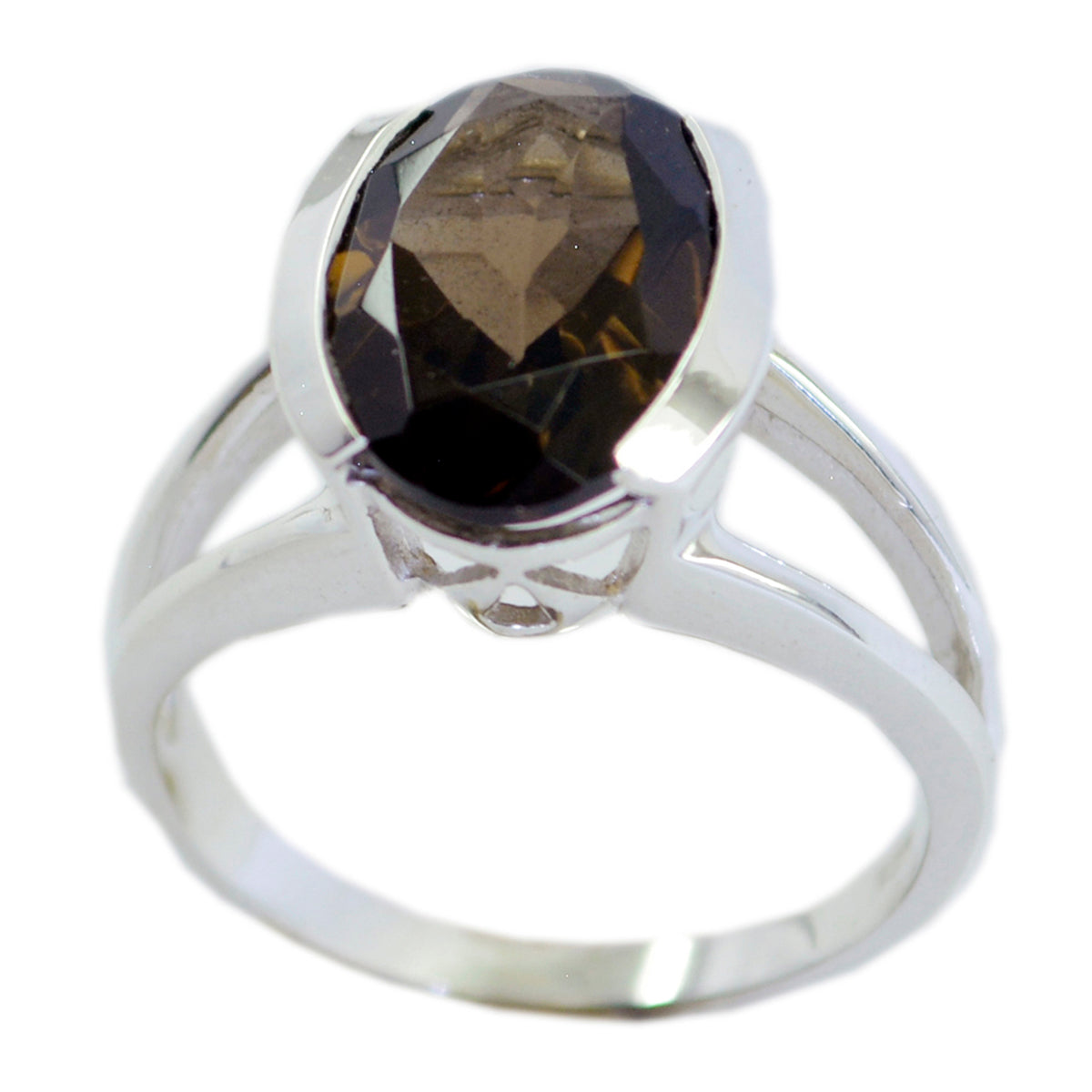 smoky quartz Solitaire French Sterling Silver Brown Gems Mid weight Graceful Ring Jewellery Главное изображение товара