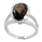 smoky quartz Solitaire French Sterling Silver Brown Gems Mid weight Graceful Ring Jewellery