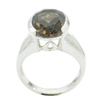 smoky quartz Solitaire French Sterling Silver Brown Gems Mid weight Graceful Ring Jewellery