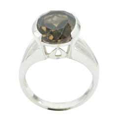 smoky quartz Solitaire French Sterling Silver Brown Gems Mid weight Graceful Ring Jewellery