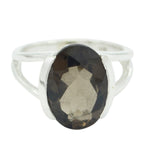 smoky quartz Solitaire French Sterling Silver Brown Gems Mid weight Graceful Ring Jewellery