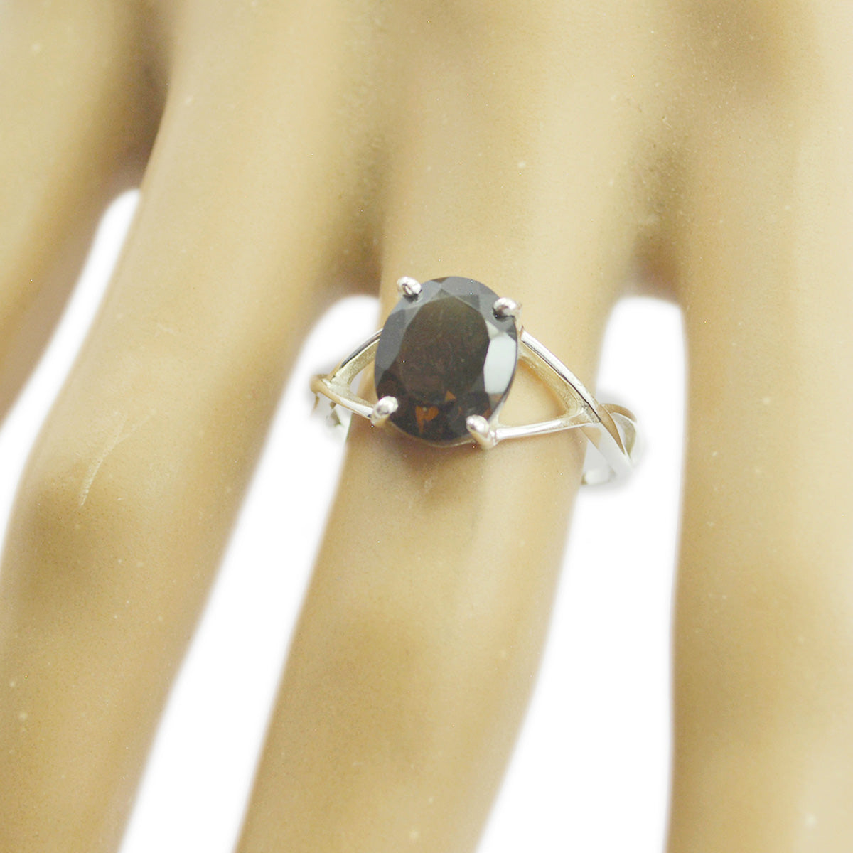 Anello solitario in quarzo fumé coreano in argento 92,5 con gemme marroni, delicato gioiello da favola Immagine secondaria del prodotto
