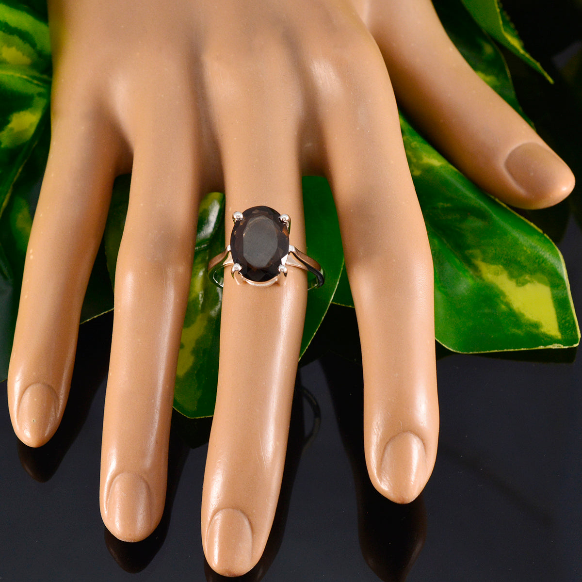 Smoky Quartz Solitaire Egyptian 92.5 Silver Brown Gemstone Featherlight Boho Ring Jewelry